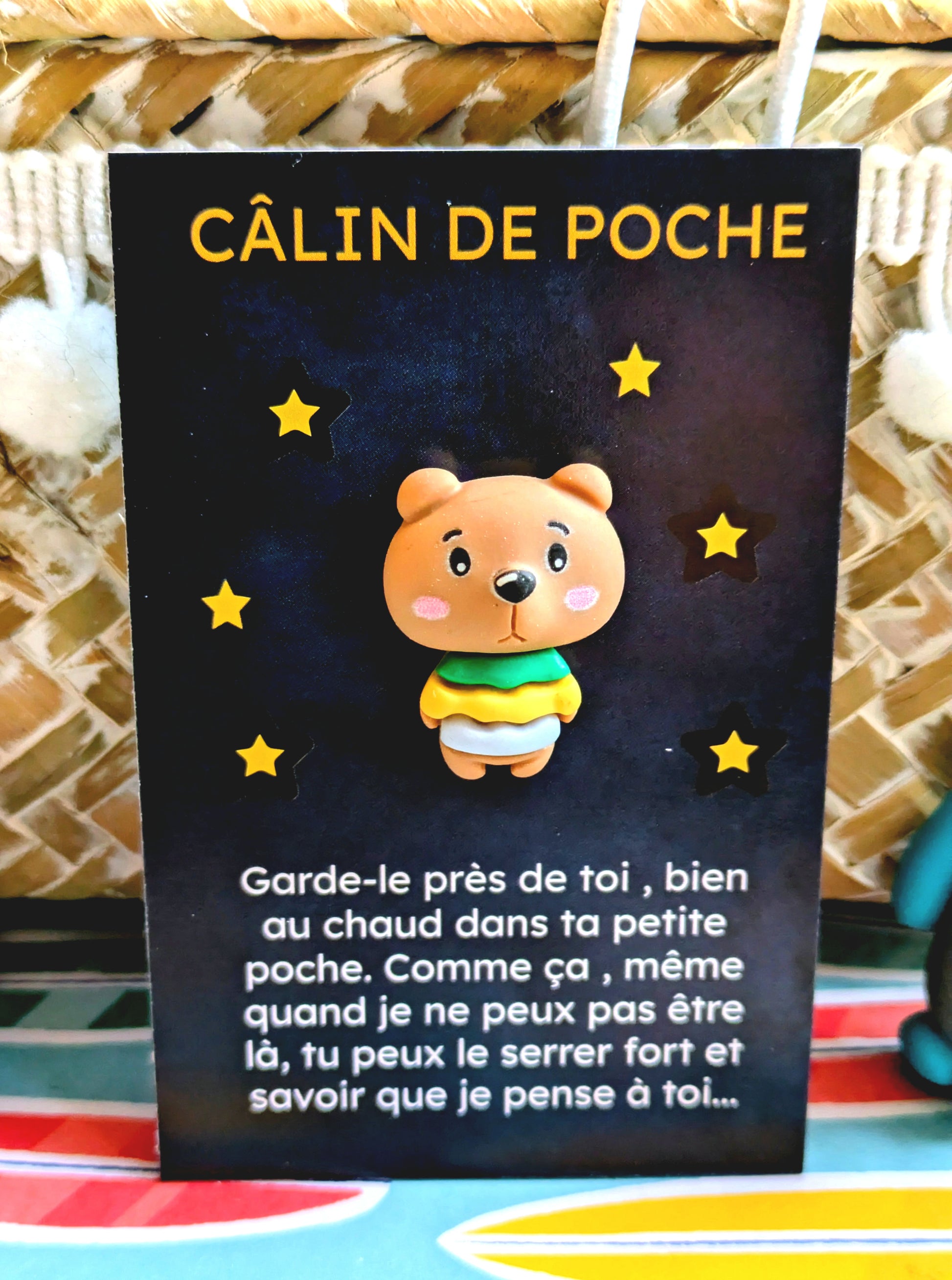 Câlin de poche ourson pull rayé