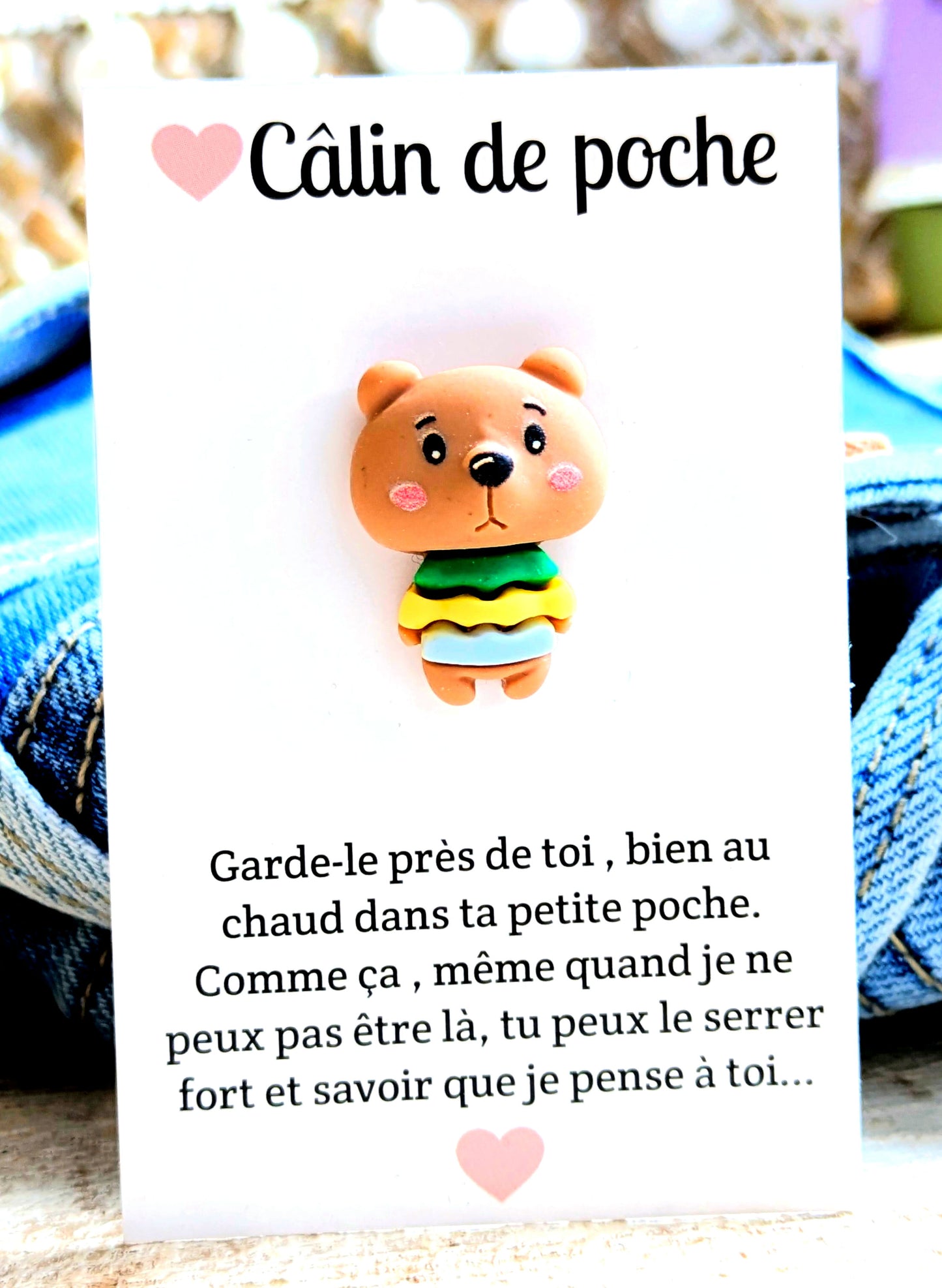 Câlin de poche ourson pull rayé ref:A